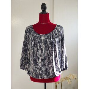 NWT MICHAEL KORS  White and Black Tie Dye 3/4 Sleeve Top Blouse Size M P 1071